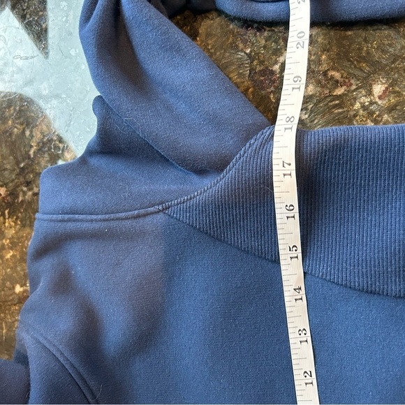 Athleta Cozy Karma Funnel Neck Sweatshirt Dress. Enchanted Blue color. Zippers - Picture 11 of 14